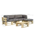vidaXL Salon palette de jardin 4 Pièces avec coussins gris bois