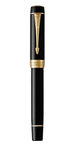 PARKER Duofold International stylo plume, Noir, attributs dorés, plume moyenne en or 18k, en écrin