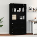 vidaXL Buffet haut Noir Bois d'ingénierie