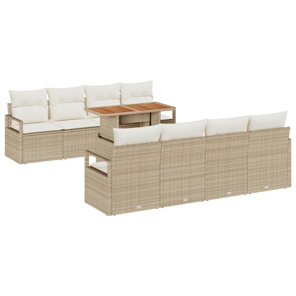 Ensemble de canapés de jardin de 9 pièces avec coussins en rotin poly beige