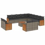 vidaXL Salon de jardin avec coussins 14 Pièces gris résine tressée