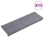 vidaXL Tapis d'escalier autocollants 15 pièces 65 x 21 x 4 cm Gris clair Bord rectangulaire