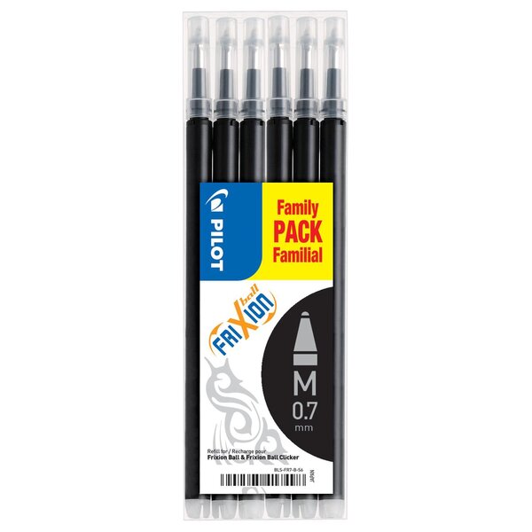 Set de 6 Recharges FRIXION BALL BLS-FR7 Noir PILOT