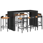 vidaXL Ensemble de bar jardin 9 Pièces noir poly rotin/bois massif acacia