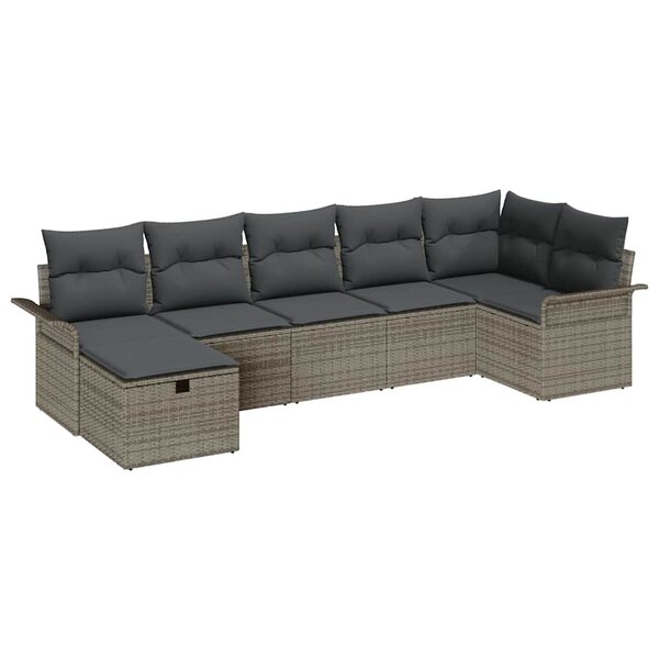 vidaXL Ensemble de canapé de jardin 7 Pièces Gris 297.5 x 132.5 x 85 cm