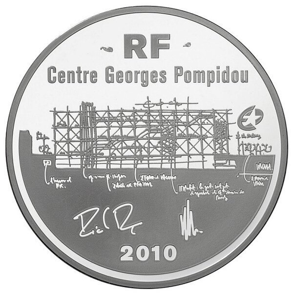 Pièce de monnaie 10 euro France 2010 argent BE – Centre Georges Pompidou