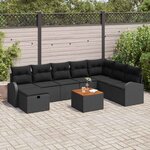 vidaXL Ensemble de canapé de jardin avec coussin 9 Pièces Noir Poly rotin