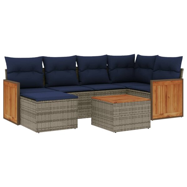 vidaXL Salon de jardin 7 Pièces avec coussins gris résine tressée