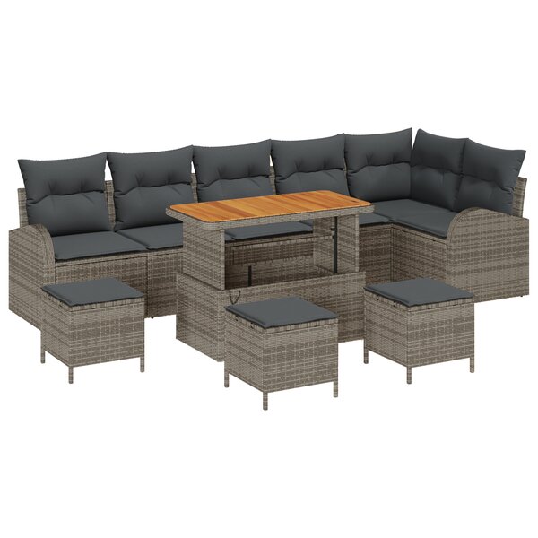 Ensemble de 10 pièces de sofa de jardin avec coussins gris en rattan poly acacia