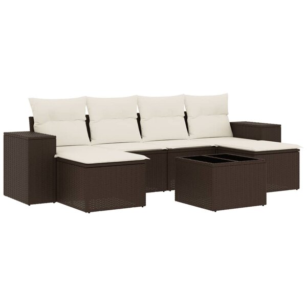 vidaXL Salon de jardin avec coussins 7 Pièces marron résine tressée
