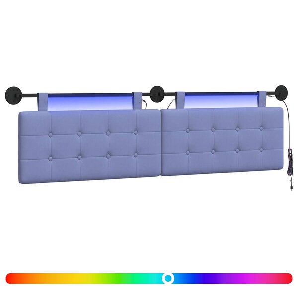 vidaXL Tête de lit suspendue Avec lumière LED Bleu denim Tissu