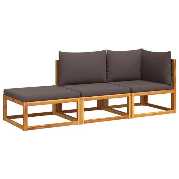 vidaXL Ensemble de canapés de jardin 3 pièces avec coussins en bois d'acacia et rotin