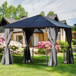 Pavillon de jardin tonnelle rigide dim. 3L x 3l x 2 63H m 4 parois latérales anti-UV grise 4 moustiquaires zippées alu polycarbonate noir