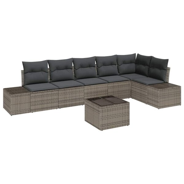 vidaXL Ensemble de canapé de jardin avec coussin 7 Pièces Gris Poly rotin