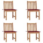 vidaXL Chaises de jardin lot de 4 avec coussins Bois de teck massif