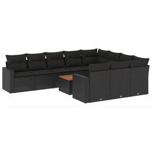 vidaXL Salon de jardin 11 Pièces avec coussins noir résine tressée