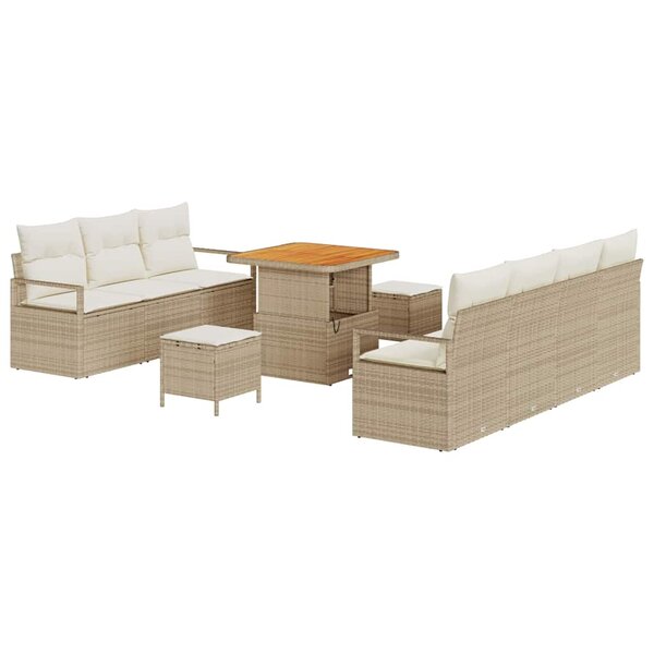 vidaXL Ensemble de Canapés de Jardin 10 Pièces avec Coussins Beige Poly Rotin Acacia