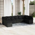 vidaXL Ensemble de canapé de jardin 10 Pièces Noir Poly rotin