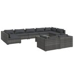 vidaXL Salon de jardin 10 Pièces avec coussins Gris Résine tressée