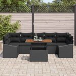 vidaXL Ensemble de canapé de jardin avec coussin 8 Pièces Noir