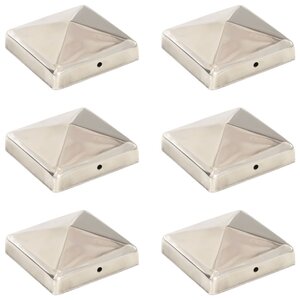 vidaXL Bouchons de poteau de clôture pyramidaux 6 Pièces Inox 91x91 mm