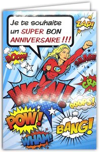Carte Bon Anniversaire Super Héroïne Femme avec Enveloppe Blanche 12x17 5cm
