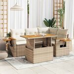 vidaXL Salon de jardin avec coussins 5 Pièces beige résine tressée acacia