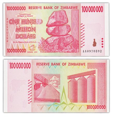 Billet de collection 100 000 000 dollars 2008 zimbabwe - neuf - p80