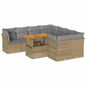vidaXL Salon de jardin avec coussins 9 Pièces beige résine tressée