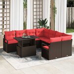 vidaXL Ensemble de canapé de jardin 9 Pièces Marron et rouge polyrotin