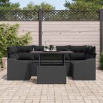 vidaXL Ensemble de canapé de jardin avec coussin 7 Pièces Noir polyrotin