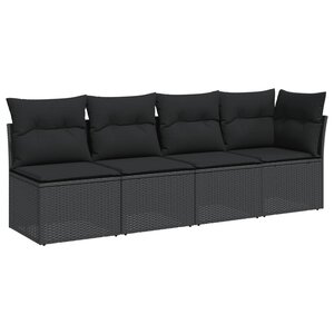 vidaXL Canapé de jardin avec coussins 4 places noir résine tressée