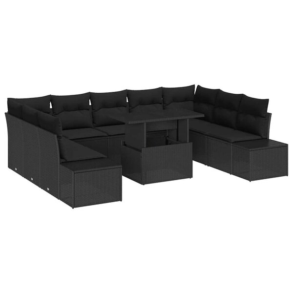 vidaXL Ensemble de canapé de jardin avec coussin 10 Pièces Noir polyrotin