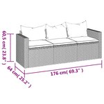 vidaXL Canapé de jardin 3 places avec coussins Gris Résine tressée