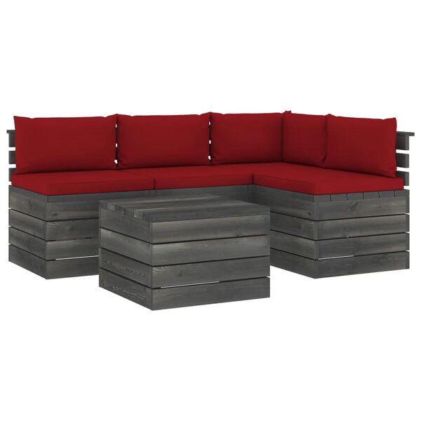 vidaXL Salon palette de jardin 5 Pièces avec coussins Bois de pin massif