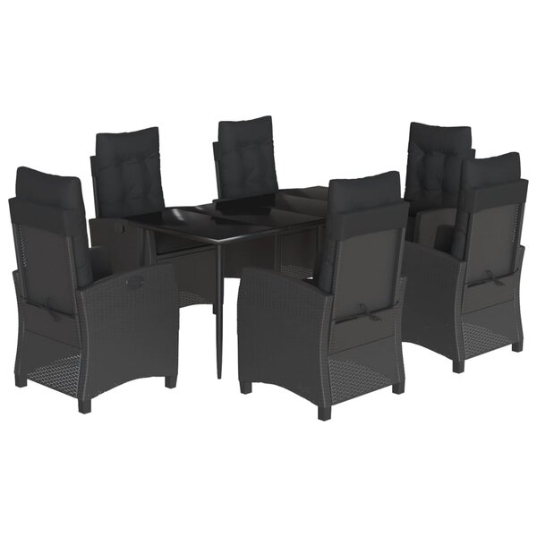vidaXL Ensemble à manger de jardin coussins 7Pièces Noir Résine tressée