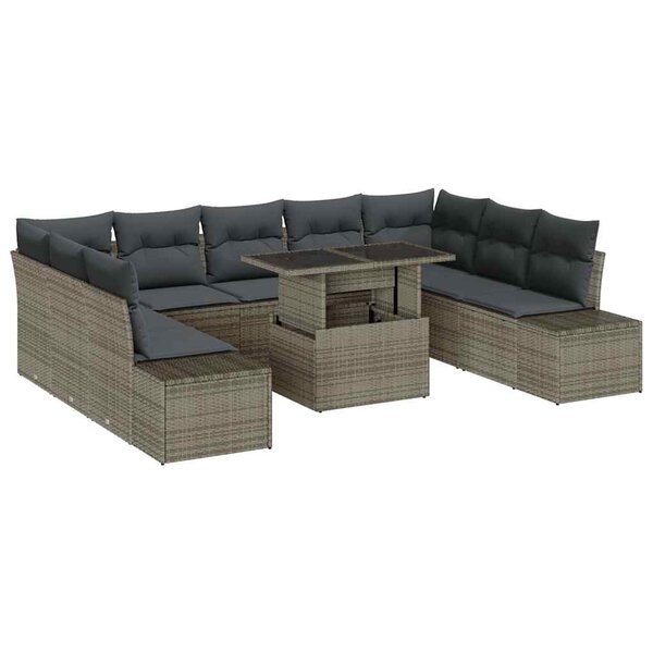 vidaXL Ensemble de canapé de jardin 10 Pièces Gris Poly rotin