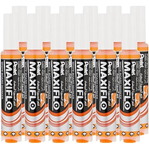 Marqueur Tableaux Blancs MAXIFLO MWL6 Pointe Biseautée Large Orange x 12 PENTEL