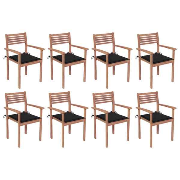 vidaXL Chaises de jardin empilables avec coussins lot de 8 Teck solide