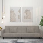 vidaXL Canapé-lit à 2 places avec deux oreillers Gris clair Velours
