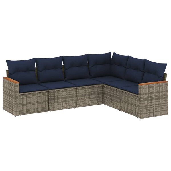 vidaXL Salon de jardin 6 Pièces avec coussins gris résine tressée