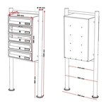 Bloc 5 boite aux lettres sur pied de support 5 compartiments superposé acier inoxydable