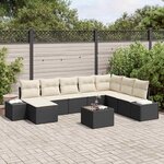 vidaXL Ensemble de canapé de jardin avec coussin 9 Pièces Noir et crème