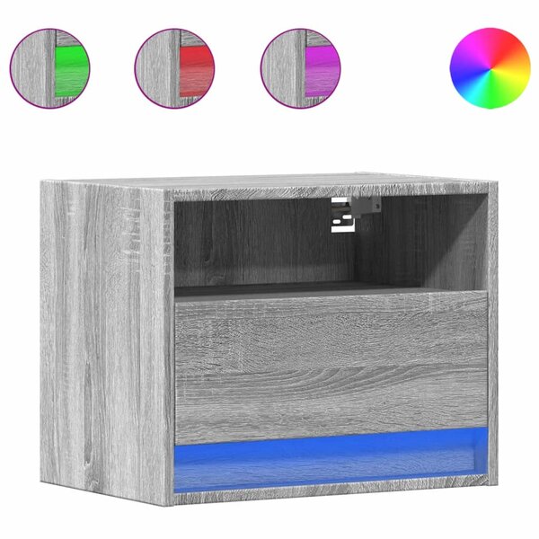 vidaXL Tables de chevet murales avec lumières LED 2 Pièces sonoma gris