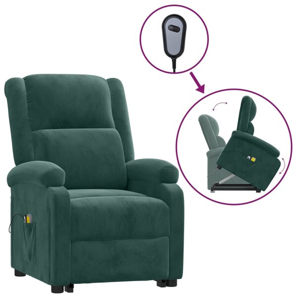 vidaXL Fauteuil de massage Vert foncé Velours