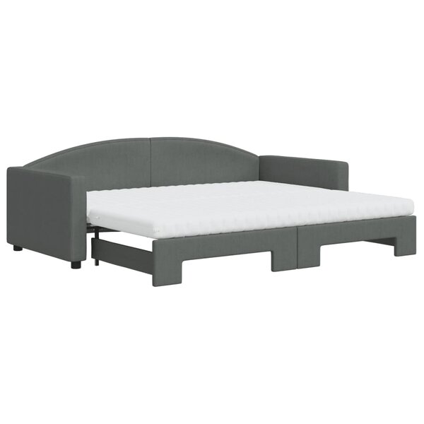 vidaXL Lit de jour avec gigogne et matelas gris foncé 90x200 cm tissu