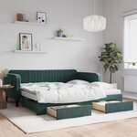 vidaXL Lit de jour et gigogne et tiroirs vert foncé 100x200 cm velours