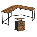 Bureau d’angle et caisson mobile poste de travail 149 x 149 x 75 cm avec placard de rangement 2 tiroirs table en L de style industriel pour télétravail marron 12_0004565