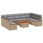 vidaXL Ensemble canapé de jardin 10 pièces avec coussins en poly rotin acacia beige
