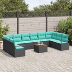 vidaXL Ensemble de canapé de jardin 11 Pièces Noir Poly rotin